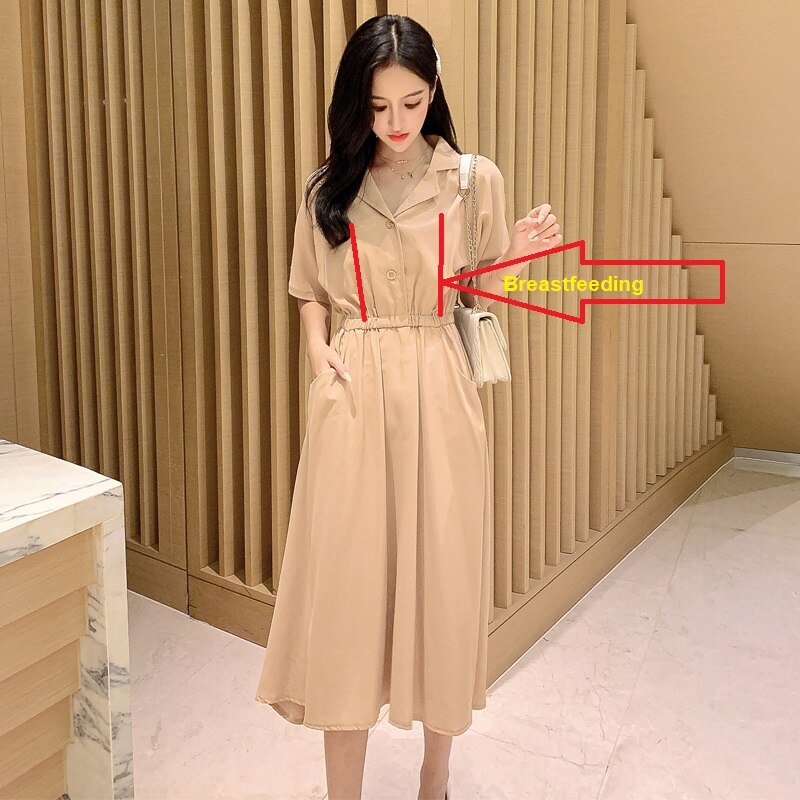 Stillen Mutterschaft Pflege Kleid Sommer Beiläufige Lange Schwangerschaft Kleid kleidung für schwangere frauen Party Kleid: Kakifarbig / XXL