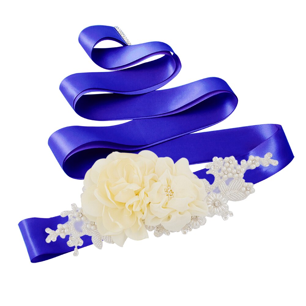 Zms 172 bloemenriem voor bruiloft, lange feestjurk, zwangerschapsjurk, kralenriemen, blauwe bruidsaccessoires, damesriemen: Koningsblauw