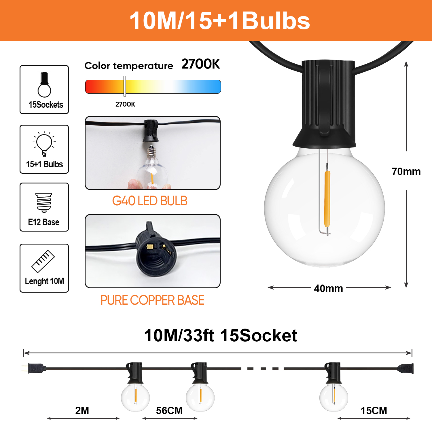 Waterdichte G40 Lichtslingers Onbreekbaar Plastic E12 1W Lampen Buitenslinger EU US Plug Aansluitbaar Verjaardag Tuindecoratie: Blauw / eu-stekker