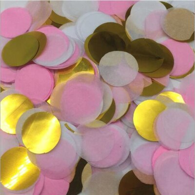 Confettis en papier de soie ronds multicolores, 10x2.5CM, décoration de Table pour fête prénatale anniversaire, ballons: Pink Gold