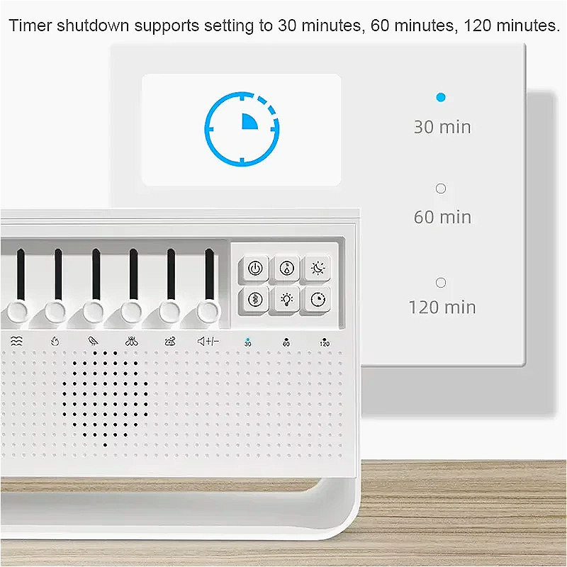 Witte ruis luchtbevochtiger Alles-in-één machine om te helpen slapen Draagbare nachtlampjeverspreider met 8 natuurlijke geluiden Bluetooth-luidspreker