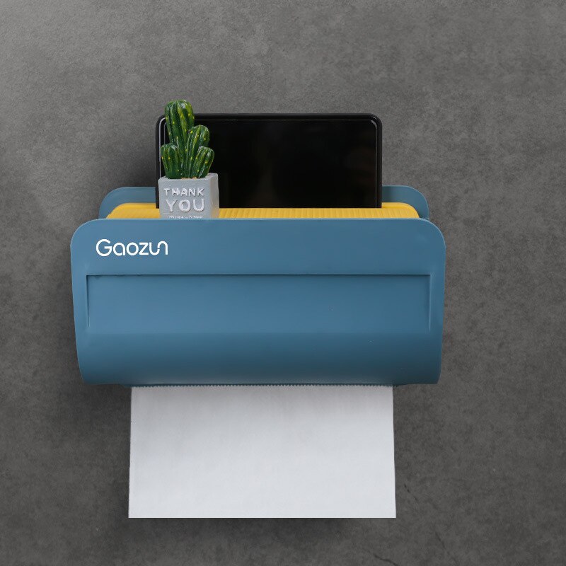 Baispo vægmonteret vandtæt tissueboks toiletpapirholder til bærbar opbevaringsholder til badeværelse badeværelsestilbehør: Stor blå