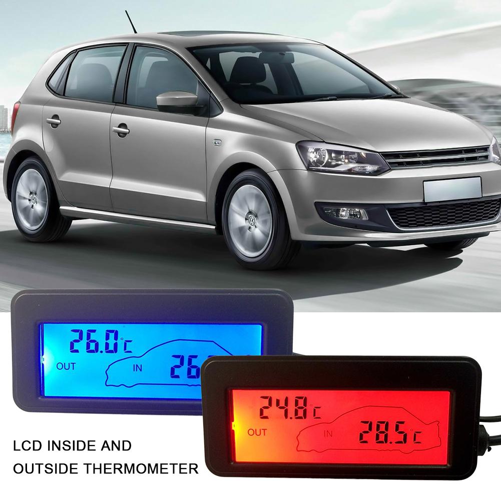 Termómetro Digital CC de 12V para coche, Mini Monitor de temperatura exterior Interior de coche, retroiluminado azul con Sensor de Cable de 1,5 M, color negro