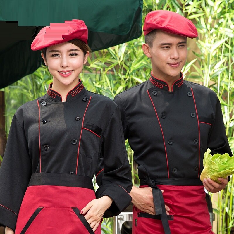 (Hat&Shirt&Apron)Black long-sleeve cook clothes un... – Vicedeal