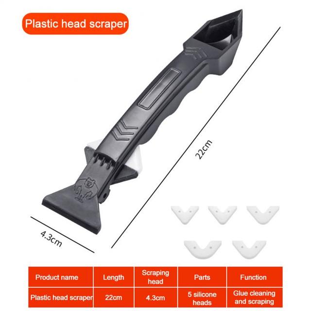 Raspador de silicona 5 en 1, removedor de pegamento, cuchillo de ángulo, espátula para hendiduras de belleza, Kit de rascador de lechada, herramienta de calafateo Coner multifunción: Plastic head