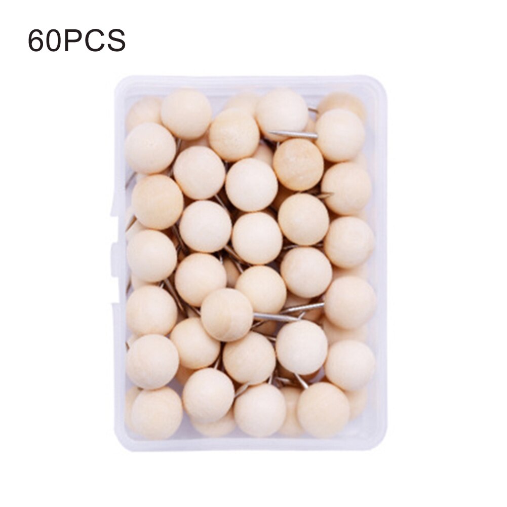 1box Push Pin Office Photo Wall Nail Map Decorative Drawing Cork Board Home Craft Wooden Thumbtack With Organizing Container: Round Nail
