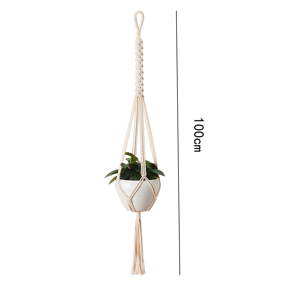 Macrame planteophæng kurve urtepotteholder balkon vægophæng plantekasse indretning knyttet løftereb hjem havetilbehør: H