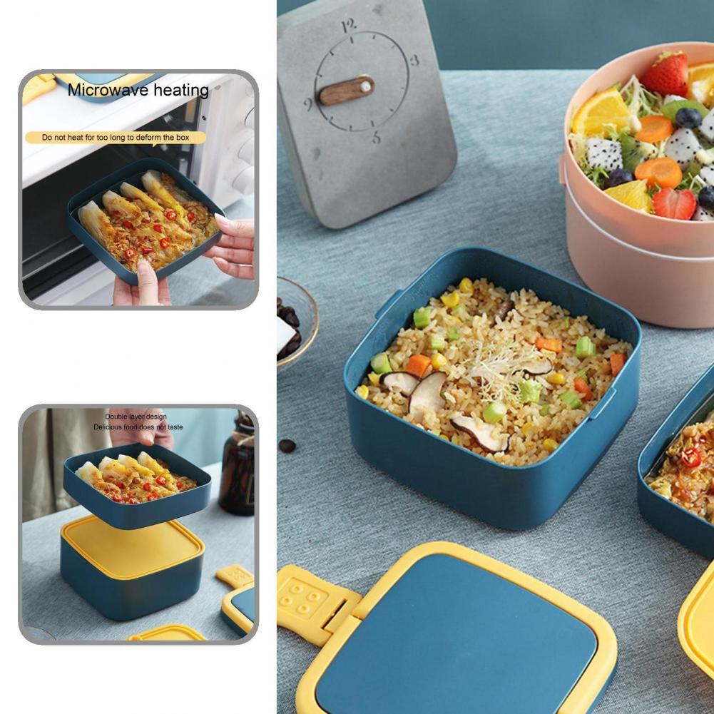 Office Worker with Lunch Box Double-Layer Japanese-Style Portable Microwave Bento Box Separated Insulation Heated Lunch Box Set