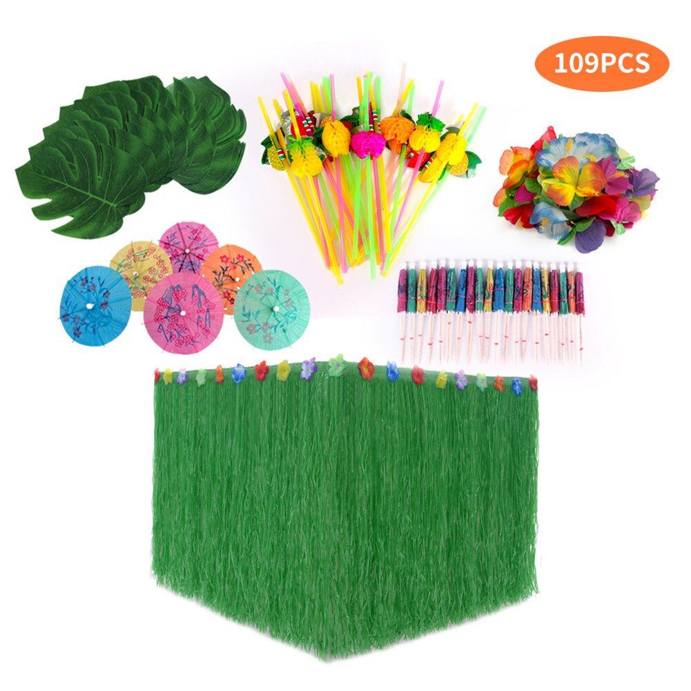 109/149pcs Table Skirt Raffia Style Fringe Party Decoration Kit for Tiki Tropical Hawaii or Moana Themed Birthday JS22: Green 109pcs