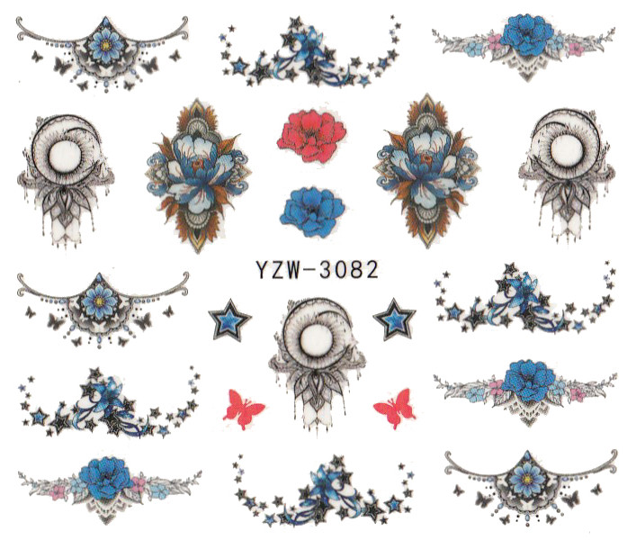 1 pieza de calcomanías para uñas, pegatinas de transferencia de agua, flores románticas, rosas, marcas de agua, deslizador, decoración de uñas, manicura: YZW3082