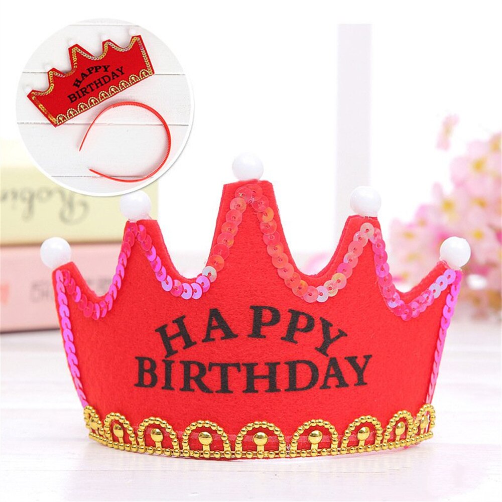 LED Light Happy Birthday Crown Hat for Kids Child Princess King Party Decor Supplies DIY Glowing Birthday Cap Headband: red