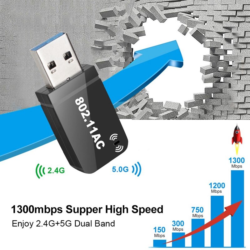 1200Mbps Dual Band USB3.0 Wifi Adapter 2.4G/5.8G Wi-Fi Adapter Ethernet Dongle Antenna Network Card for PC Laptop