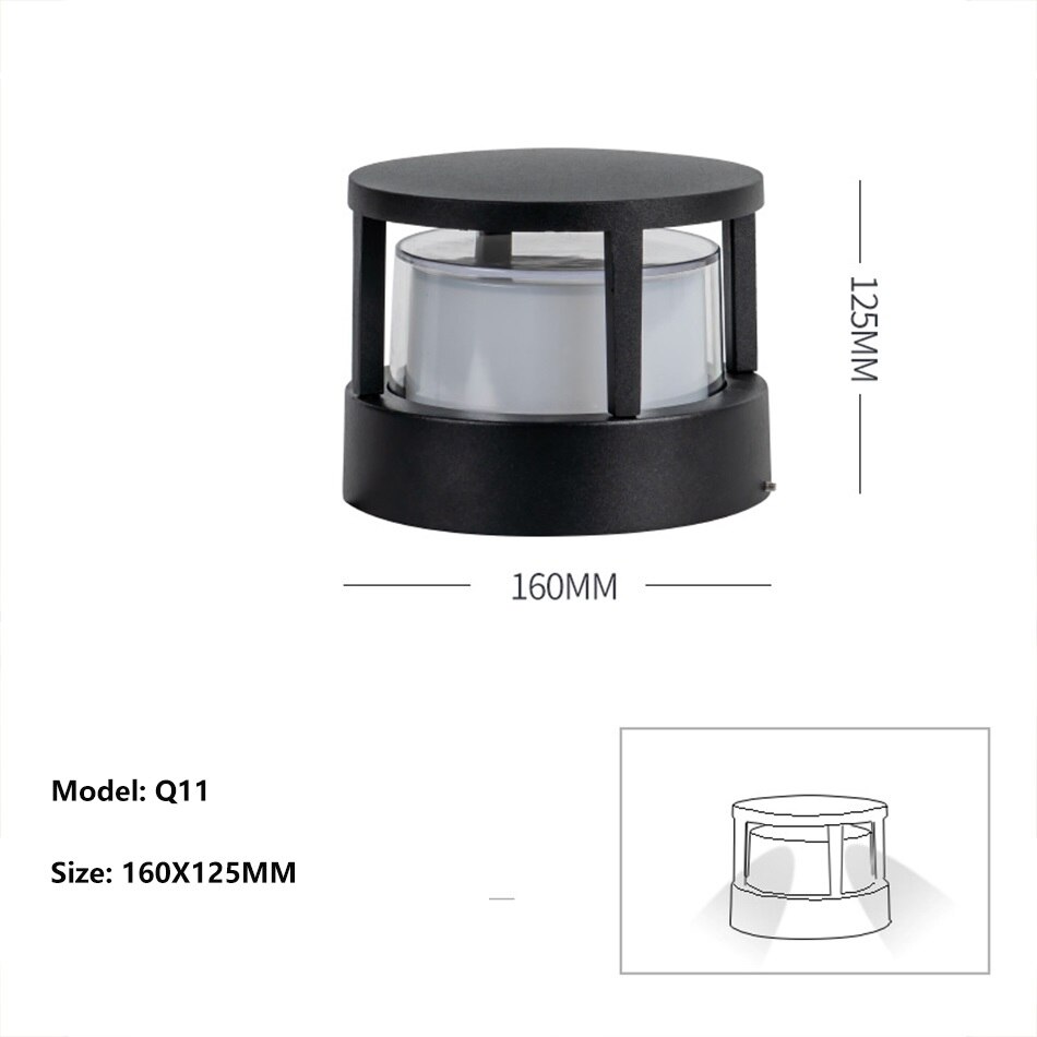 Pilier lumineux LED imperméable en aluminium et acrylique, éclairage d&#39;extérieur, luminaire de paysage, idéal pour un jardin, un sentier, une pelouse ou une véranda: Round Q11