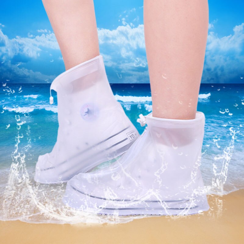 Rain Shoe Cover PVC Waterproof Adult Rain Shoes Unisex Zipper High-Top Rain Boot Reusable Outdoor Anti-Slip Protector Boot Cover