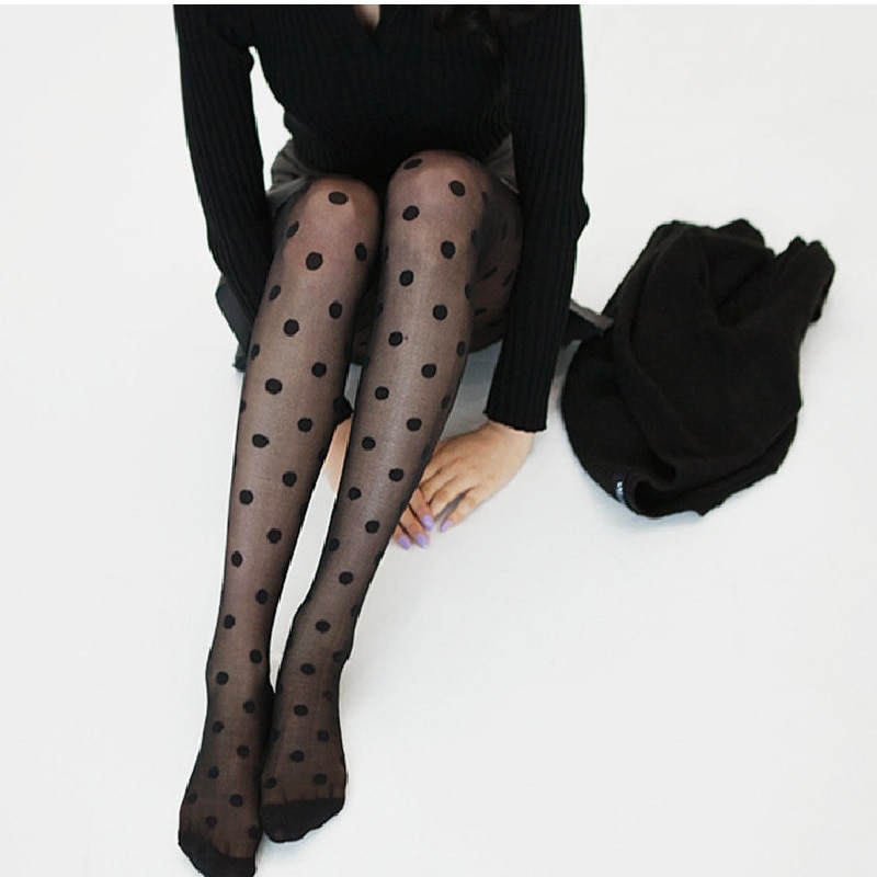 Vrouwen Panty Klassieke Kleine Polka Dot Zijden Kousen Dunne Dames Vintage Faux Tattoo Kousen Panty Vrouwelijke Kousen