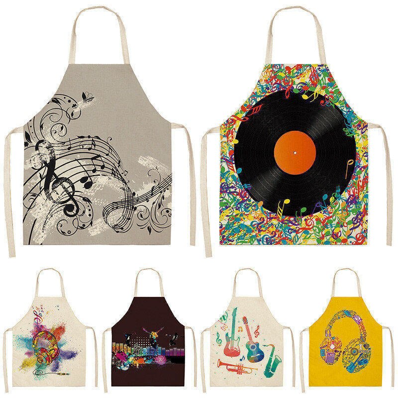 Musical Instrument Kitchen Aprons For Women Cotton Linen Bibs Household Cleaning Pinafore Home Cooking Apron 53*65cm WQL0141