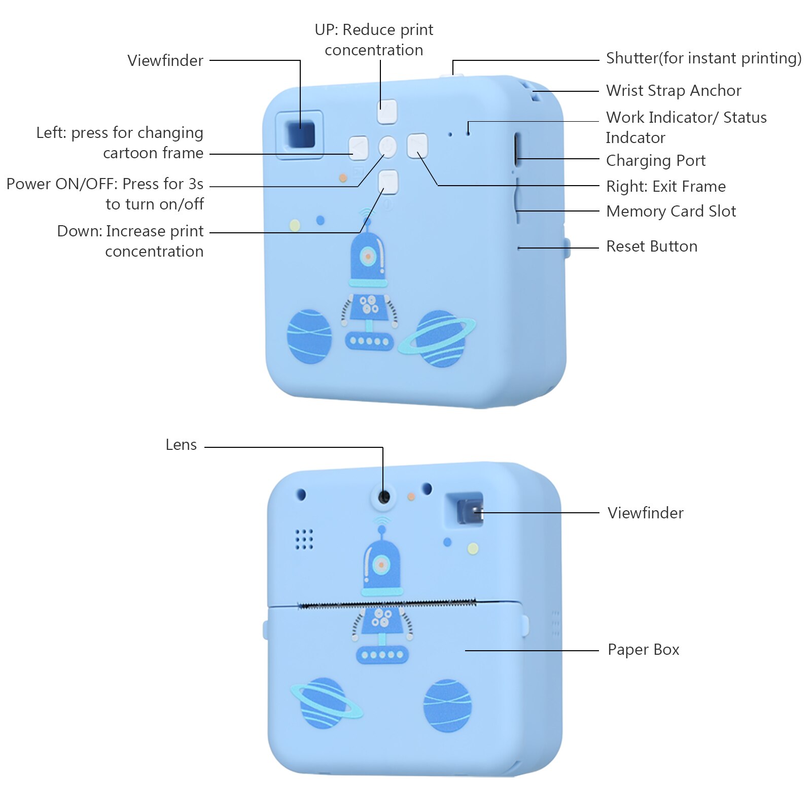 Mini stampante fotografica stampante termica per etichette Wireless 1080P fotocamera per stampa istantanea con carta per stampante a 3 rotoli per promemoria di lavoro della lista di viaggio