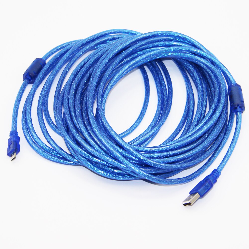 Bochara 10m 33ft Micro USB 2.0 Data Cable USB Type A to Mirco USB 2.0 Male Dual Shielding(Foil+Braided inside) Transparent Blue