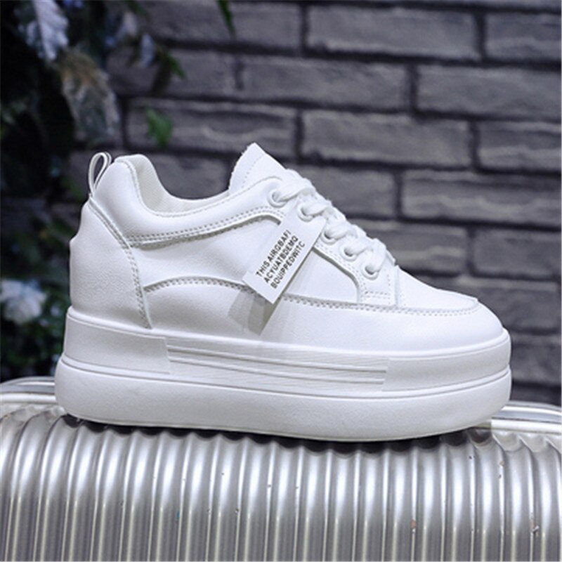 Baskets à plateforme pour femmes, noir, blanc, à la , intérieur augmenté talons hauts compensés, printemps-automne: WHITE / 38