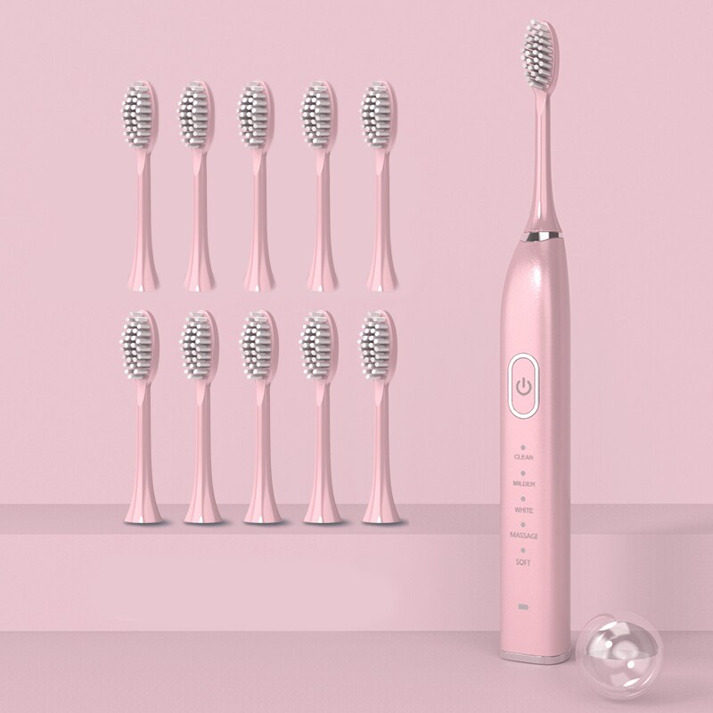 Ultrasonic Sonic Electric Toothbrush Powerful Tooth Brush USB Rechargeable Adult Electronic Washable Whitening Teeth Brush: 15 gears 10 heads P