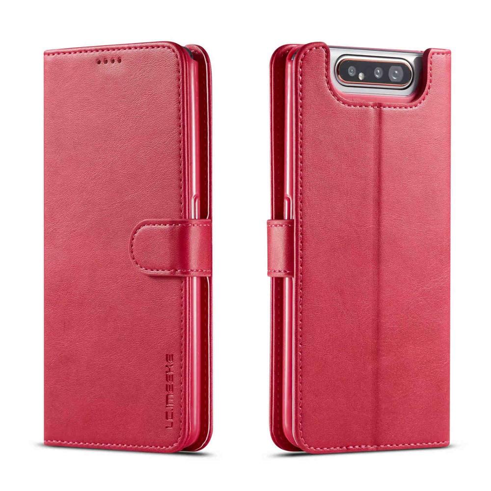 Funda para Samsung Galaxy A80 Funda tapa libro billetera de cuero Funda Vintage magnética protectora Funda para Samsung A80 A90 Etui: For Samsung A80 / Rose Red