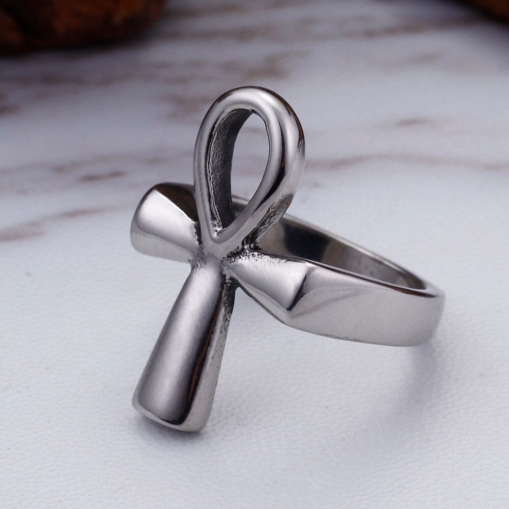 Haoyi Rvs Egypte Cruz Ring Symbool Van Leven Charms Vintage Geometrische Voor Mannen Vrouwen Sieraden Accessoires