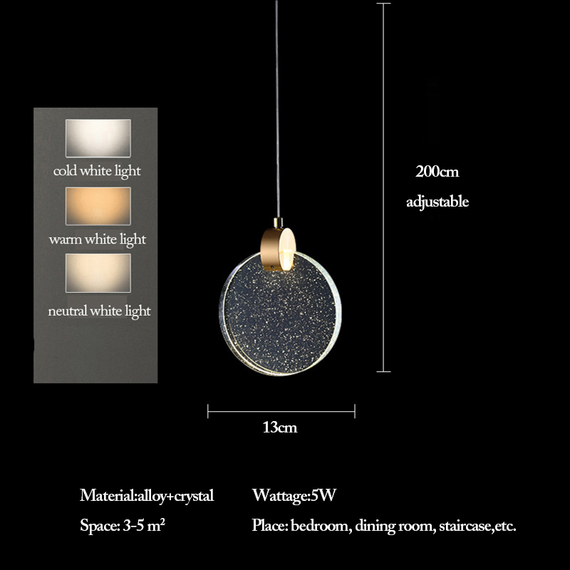 Bedside Crystal Pendant Lights Nordic LED Living Dining Room Bedroom Indoor Hanging Lamp Home Decor Lustres Suspension Luminaire: black