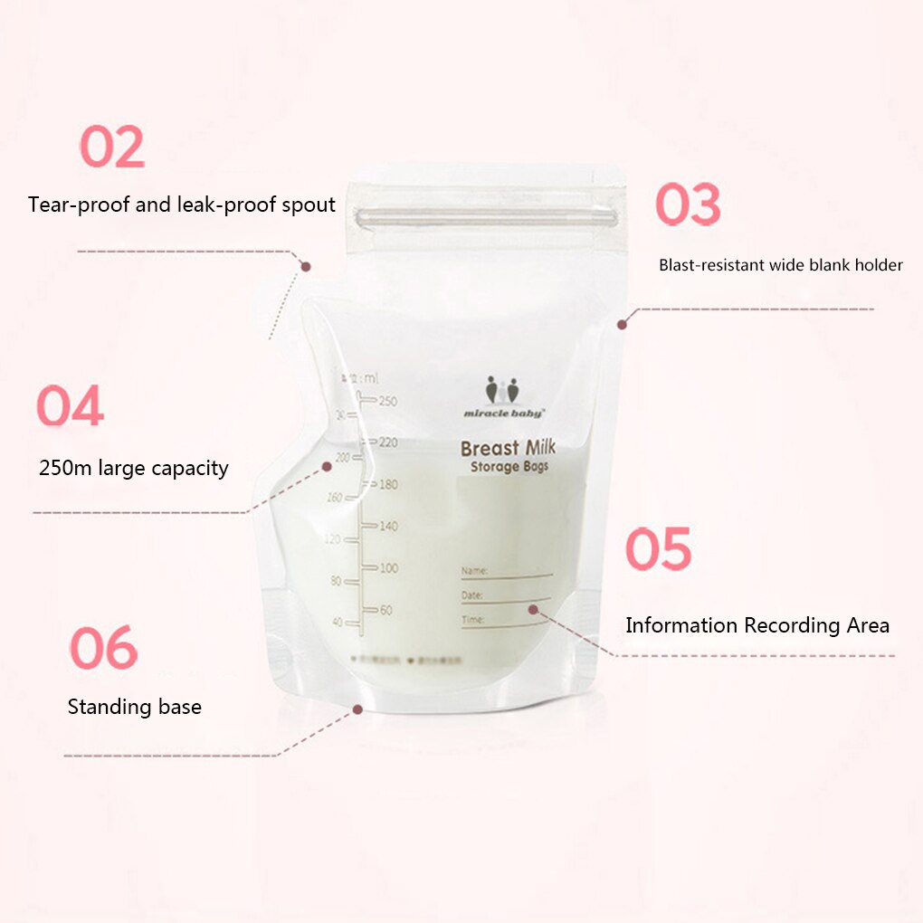 30pcs/60pcs/120pcs Breast Milk Storage Freezing Bag Baby Liquid Food Container Pouch 250ml Transparent