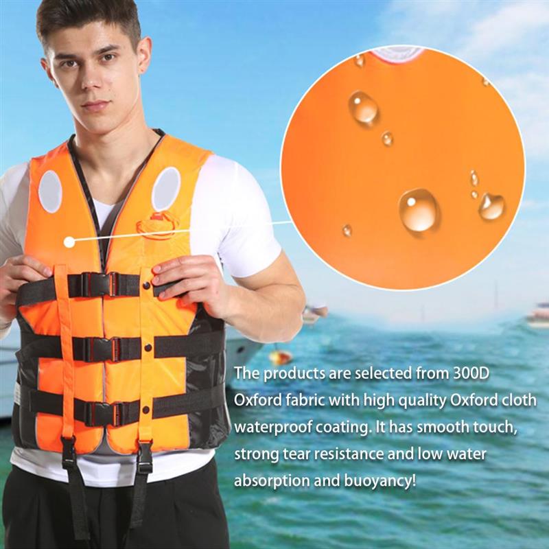 Adult Swimming Vest 360 Degree Reflective Float Life Jacket with Whistle Adjustable Buckle Water Sports Vest for Fishing Rafting