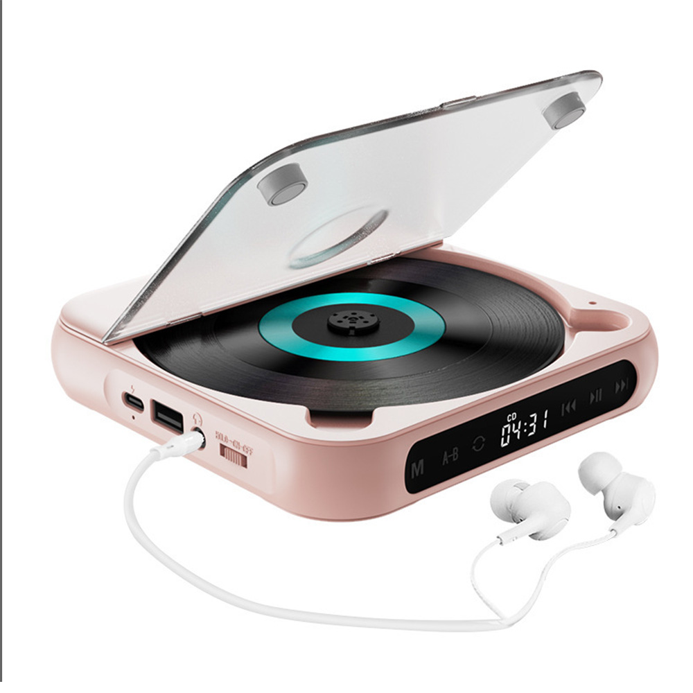 Tragbarer cd-player mit 5 wiedergabemodi, mini-musik-cd-walkman für studenten, männer und frauen, touchscreen, bluetooth-kopfhörer: Rosa