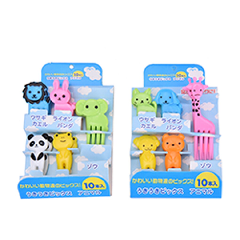 10 unids/set Animal Tenedor de fruta Mini niños de dibujos animados de postre de pastel de merienda comida recoger frutas palillo almuerzos decoración al azar Color