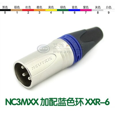 NEUTRIK three core XLR balance cannon male plug NC3MXX Silver-plated with color ring: Blue