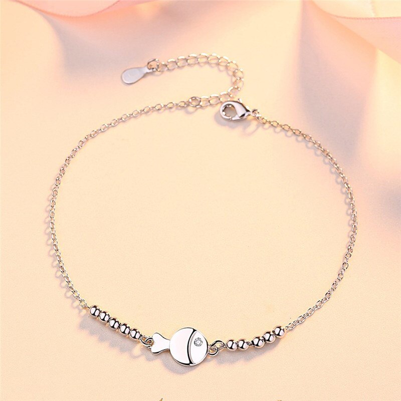 Moda feminina prata 925 pulseira para mulheres jóias senhora peixe bola design rosa ouro tornozeleiras acessórios femininos na moda princesa