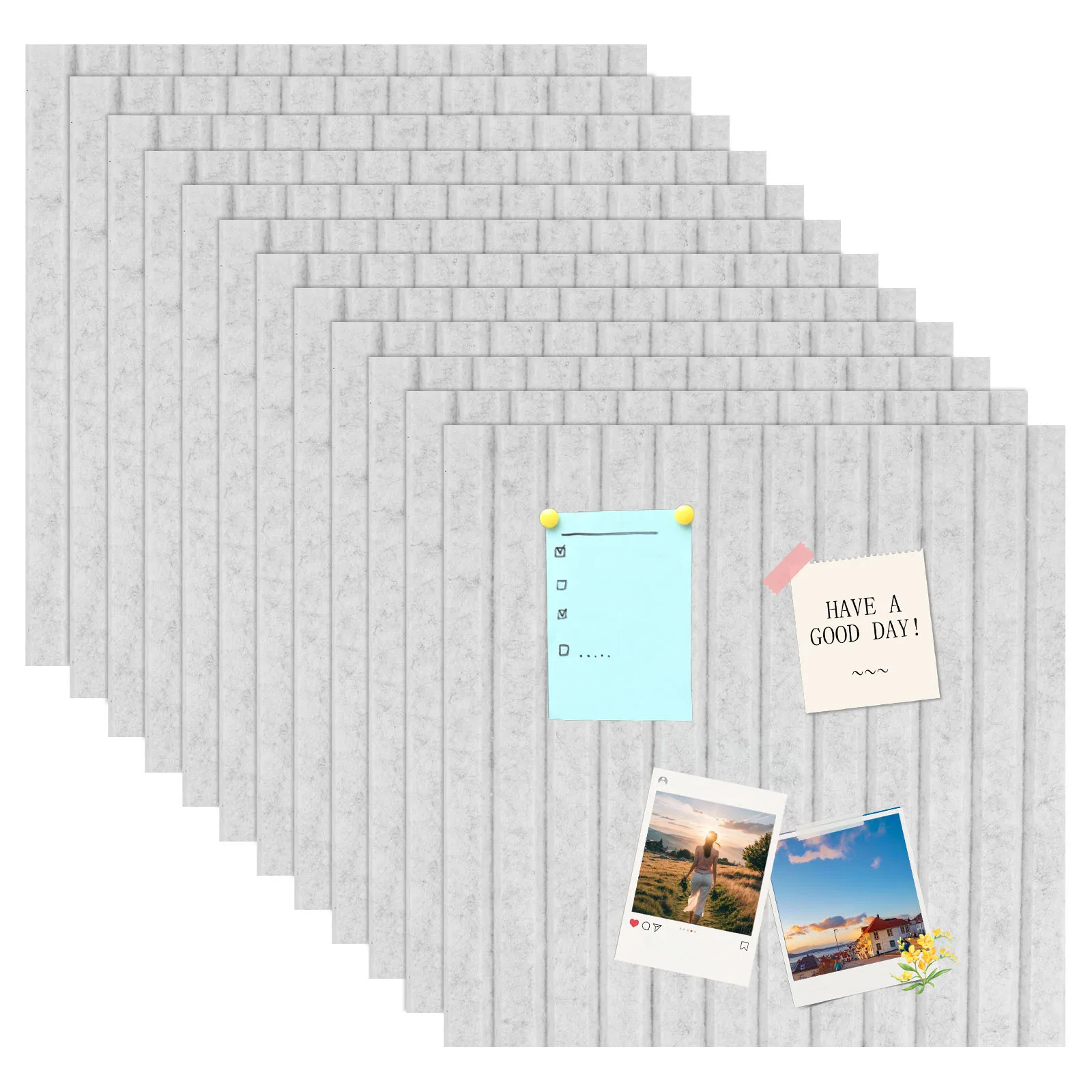 12 Stuks Vilt Bulletin Board Zelfklevende Vilt Kurk Board Tegels 11.8×11.8 inch Muur Decoratieve Pin Board Opvouwbare Foto Board
