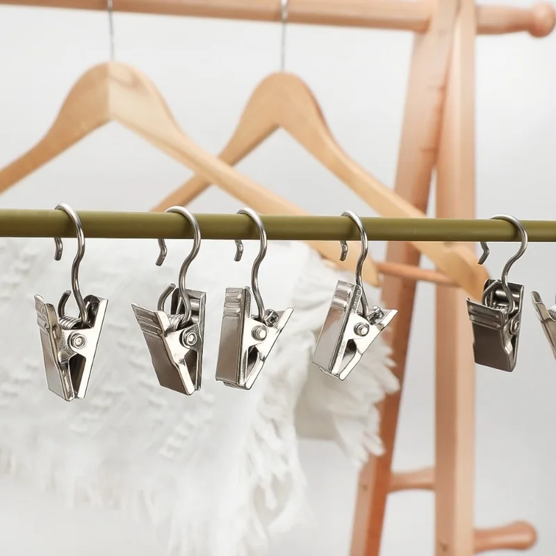 100/10PCS Mini Curtain Hooks Metal Small Clips Multipurpose Photos Shower Window Curtain Fixed Clip Reusable Home Storage Hook