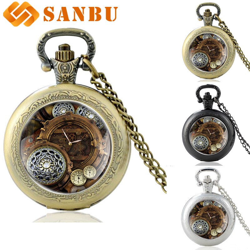 Antieke bronzen steampunk zakhorloge vintage heren dames skelet punk hanger ketting quartz horloges
