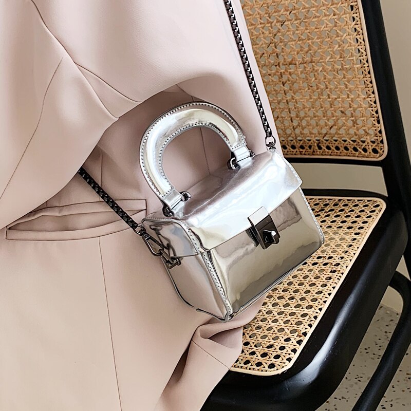 Spiegel vierkante tas hoge lakleren dames handtas slot ketting schoudertas messenger bag