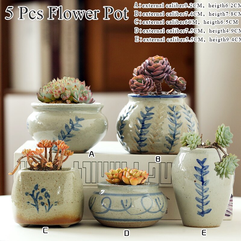 Flower Pots Blue-and-White Porcelain Succulent Cactus Pots Plant Garden Ceramic Planter Pots Outdoor Garden Home: Default Title