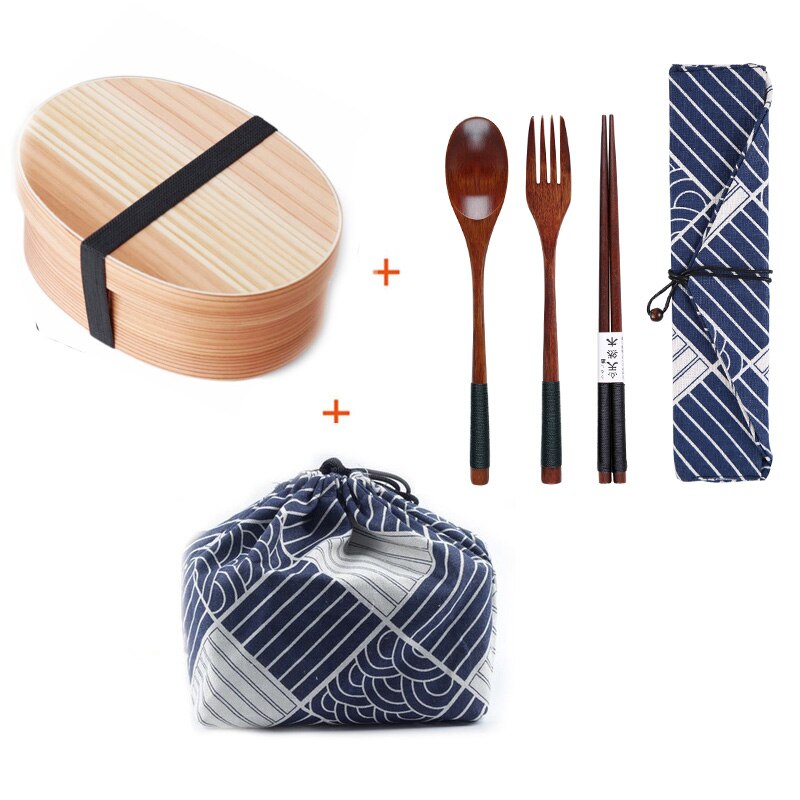 Unibird houten lunchbox, draagbare japanse stijl bentobox, studentencompartiment, voedselcontainer voor cmaping, picknickserviesset: B3