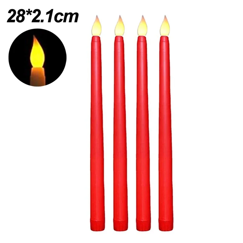 Bougies électroniques LED sans flamme, alimentées par batterie, longue bougie conique, pour fête, mariage, décoration de la maison, lampe clignotante, 3/6 pièces: RGB / jaune clair