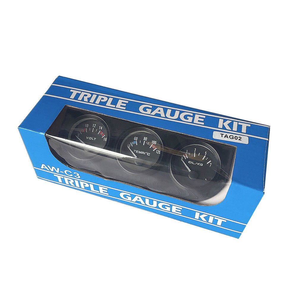 Kit 3-en-1 de 3 en 1 pour voiture, avec Triple jauge de 52mm, 2 pouces, manomètre de pression d'huile, température de l'eau, Volt et capteur