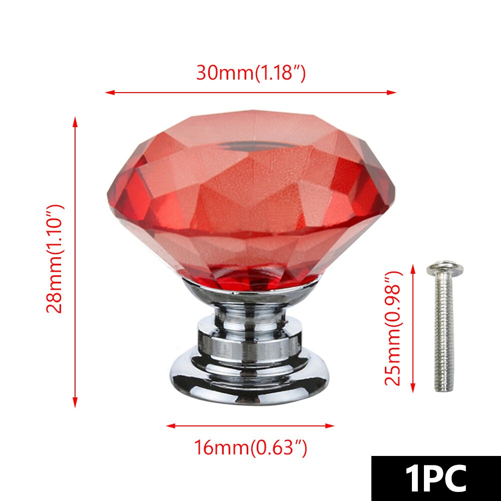 30mm Diamant Form Kristall Glas Knöpfe Schrank Zieht Schublade Knöpfe Küche Schrank Griffe Möbel Griff Hardware: Red