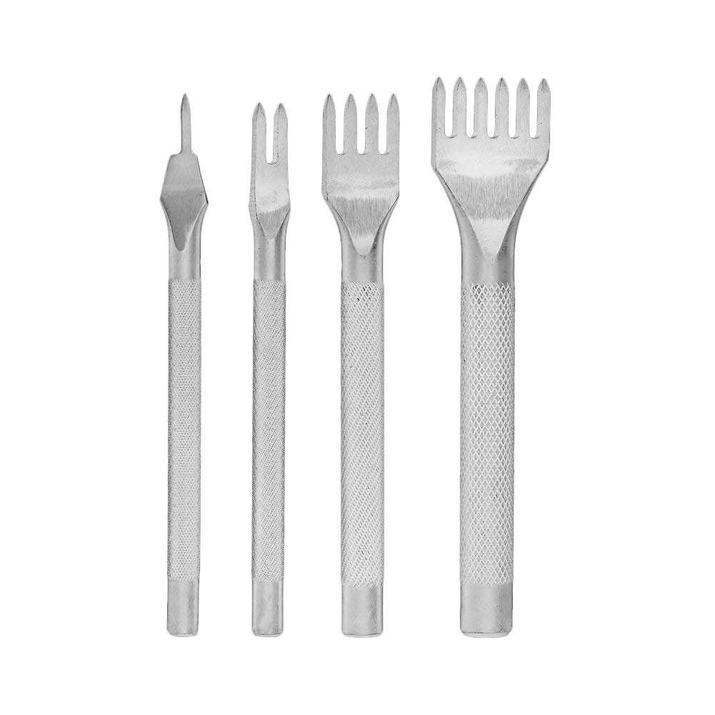 1Pc Leather Stitching Punch Chisel Craft DIY Handmade Sewing Tool HG99: 4 piece set Silver