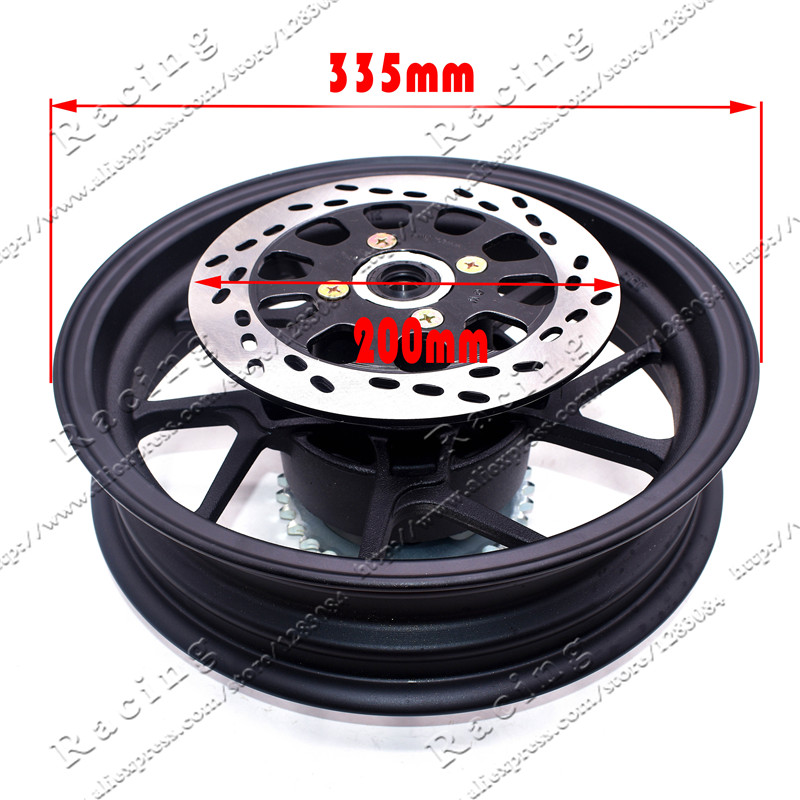 Piñón trasero de 2,75-12 pulgadas con dientes #428-34 y placa de disco de 200mm de diámetro, llanta de rueda de vacío para motocicleta Dirt Pit Bike