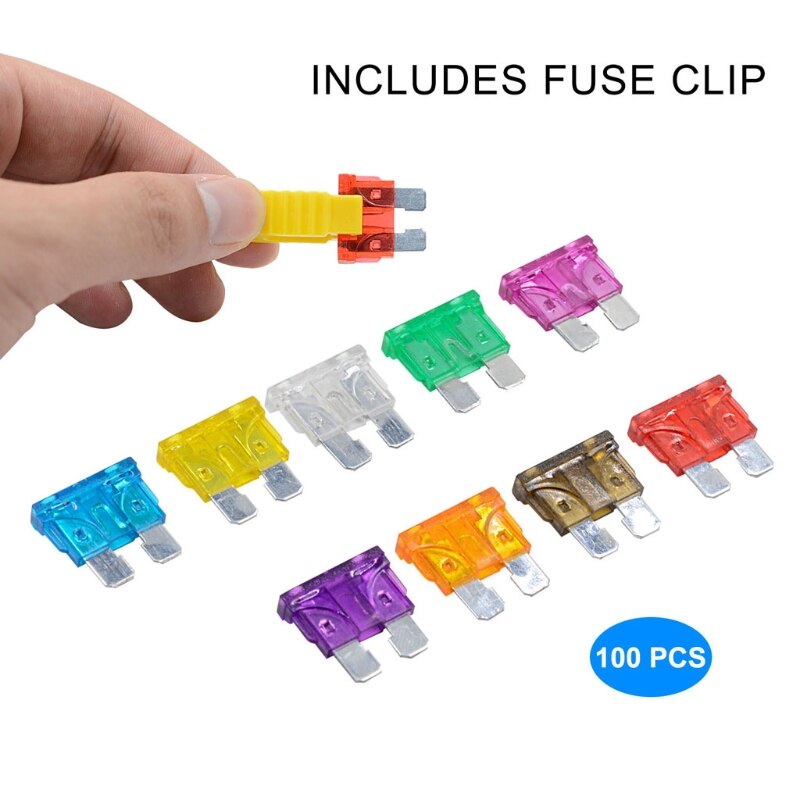 100pcs Car fuse Box Standard Medium Fuse Blade Fuse Box Auto Fuse Car 2A 3A 5A 7.5A 10A 15A 20A 25A 30A 35A Blade Fuse Kit
