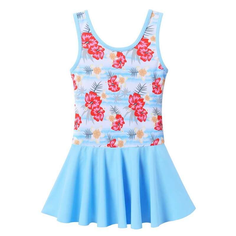 BAOHULU 3-10 Years Girls Swimwear One Piece Print Floral Swimsuit for Kids Toddler UPF50+ Princess Bathing Swimming Dress: 104 110
