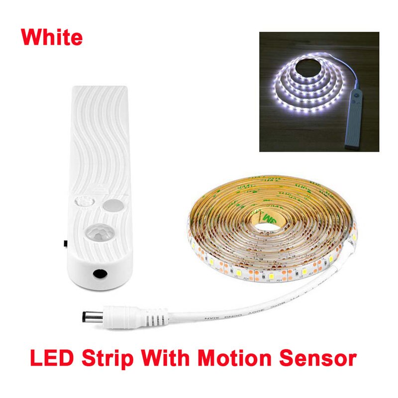 1M/2M/3M DC 5V Motion Sensor LED Night Light Kitchen Lighting Cupboard Closet Bed Room PIR Sensor Detector Light Strip Lamp: Motion Sensor White / 2m