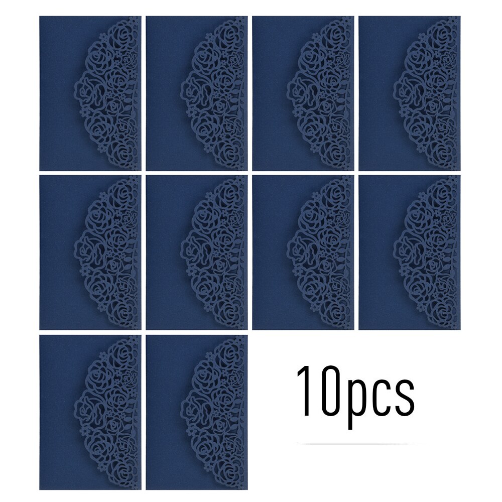 10pcs Blue White Wedding Invitations Pearl Paper Floral Wedding Cards with Blank Inner Sheet for Wedding Party Supplies: PEACOCK BLUE / Without inner card