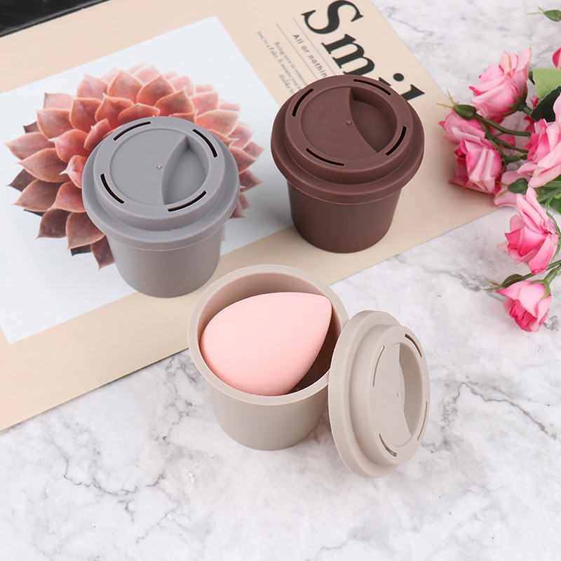 Empty Coffee Cup Sponge Stand Storage Case Makeup Puff Holder Empty Cosmetic Dry Box Makeup Accessories