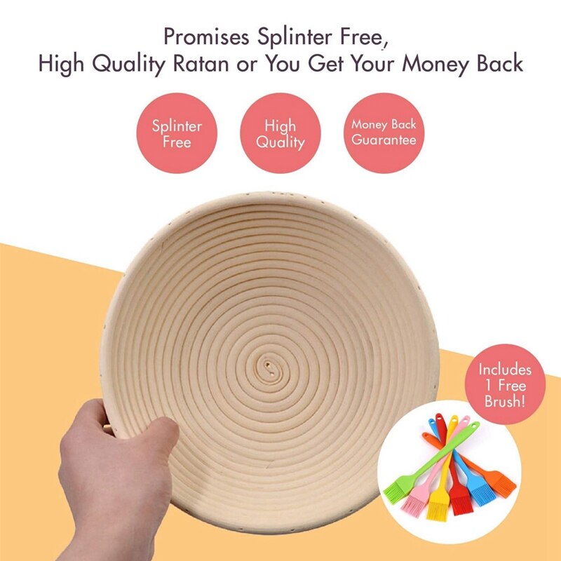 Bread Banetton Proofing Basket - Handcrafted 100% Natural Premium Rattan Proving Baskets and Silicone Brush Set